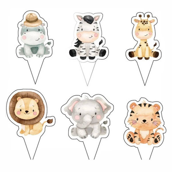 Jungle Safari Themafeest kartonnen cupcake toppers 24 stuks