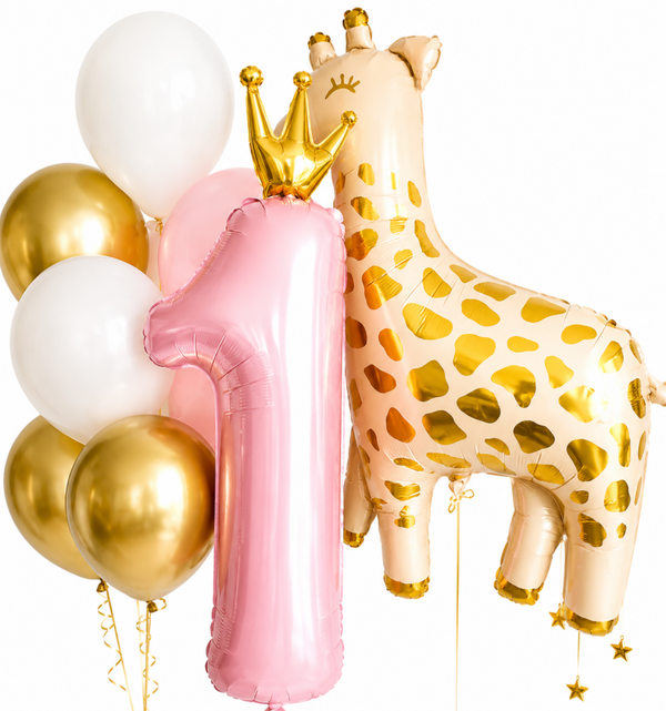8-delige eerste verjaardag ballon set met Giraf XL