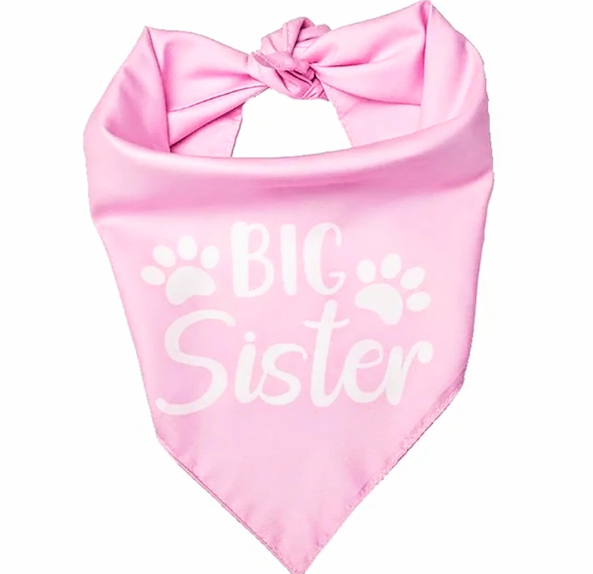 Honden bandana Big Sister roze met witte tekst en honden pootjes