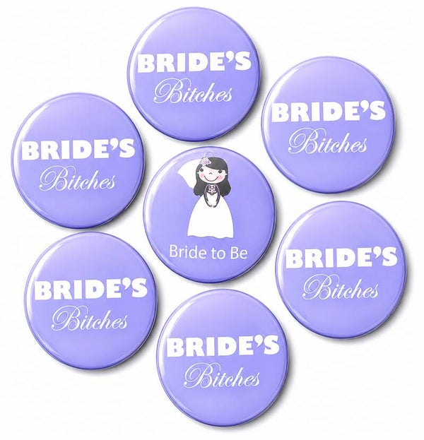 Button set Bride to Be en Bride's Bitches lila