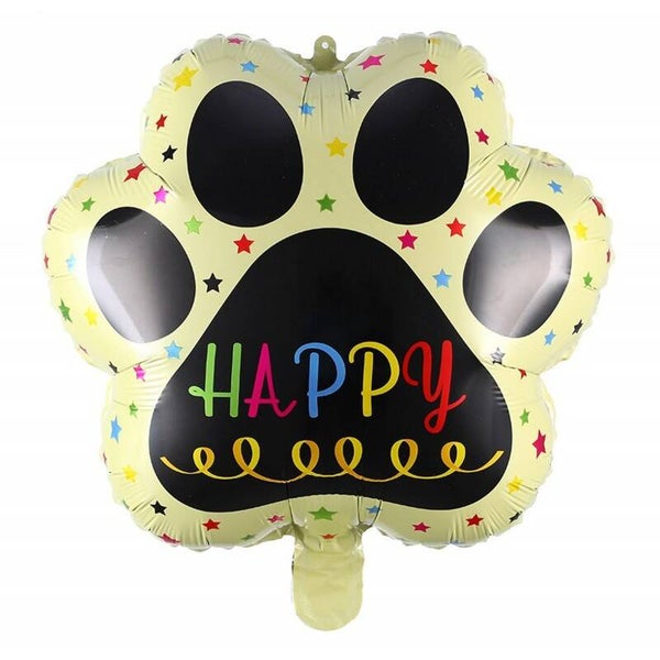 Folie ballon in de vorm van een dieren poot Happy geel zwart