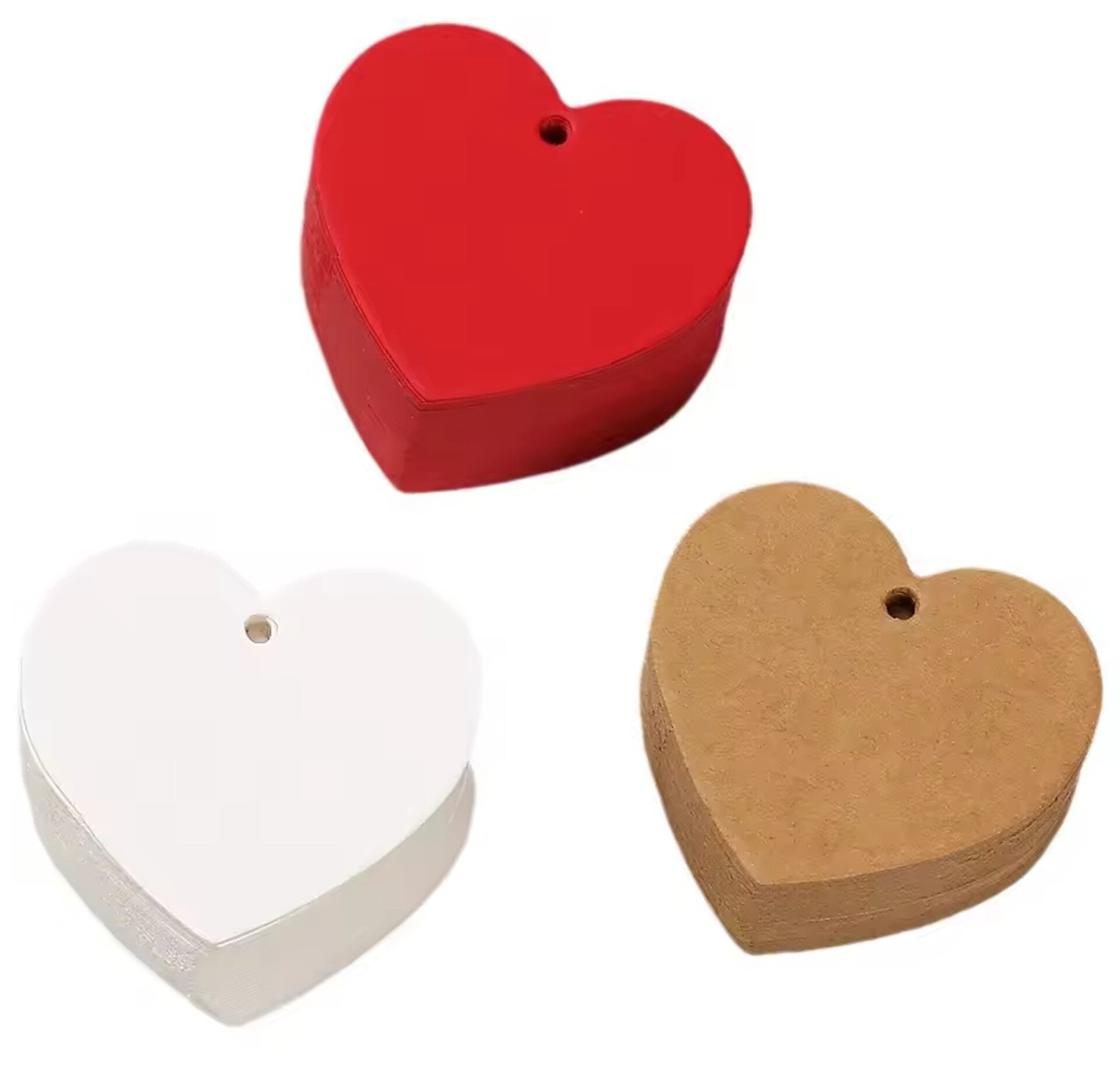 10 hartvormige kartonnen kaartjes bruin, wit of rood