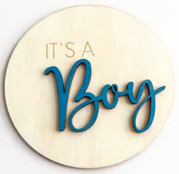 Houten cirkel It's a Boy blauw