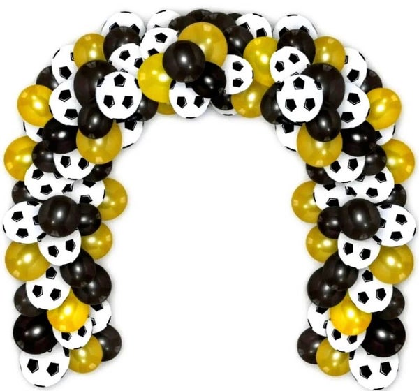 Ballonboog pakket Voetbal goud, zwart en wit