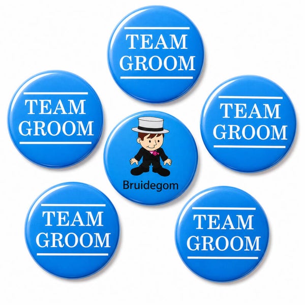 6-delige button set Bruidegom en Team Groom blauw