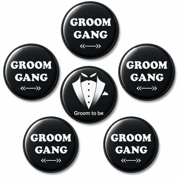 6-delige Button set Groom to Be en Groom Gang zwart