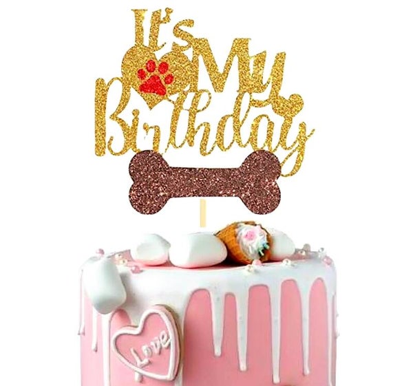 Glitter kartonnen taart topper It's My Barkday