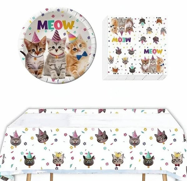 41-delige set Happy Cats met bordjes, servetten en tafelkleed