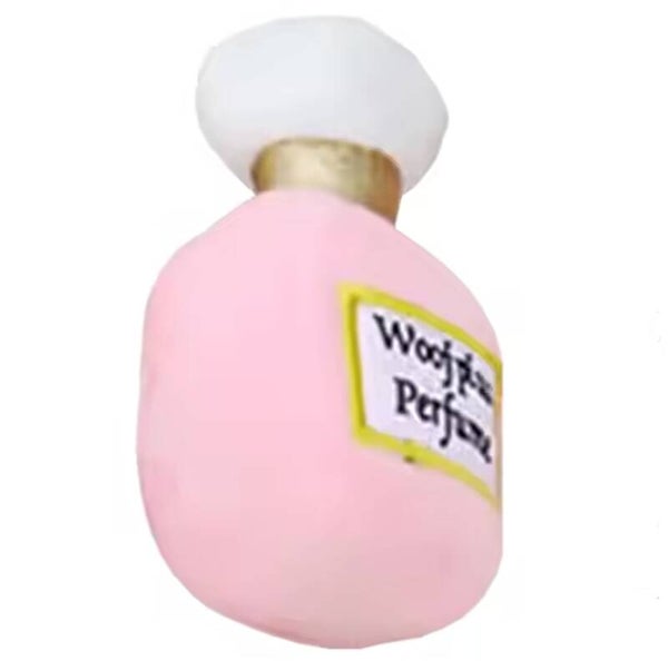 Honden speeltje Woofplus in de vorm vane een roze Parfum flesje