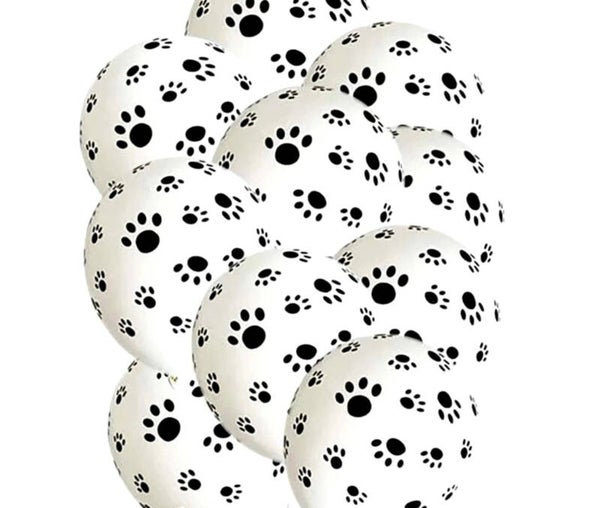 10 witte ballonnen met zwarte katten pootjes