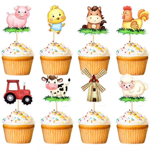 16 cupcake toppers boerderij