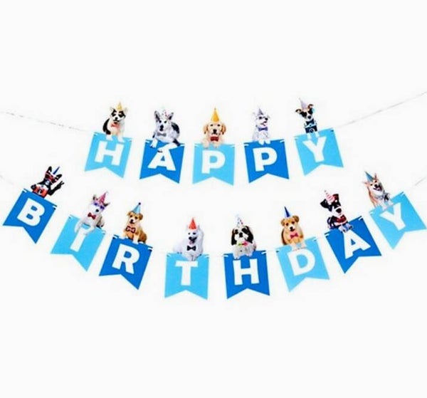 Honden verjaardag slinger Happy Birthday blauw