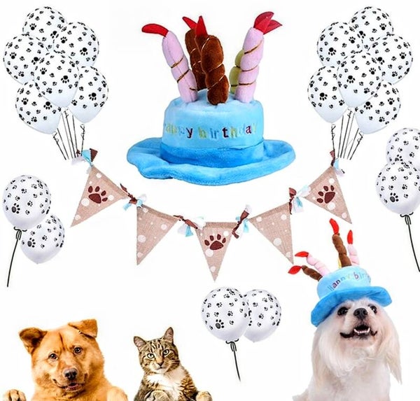 Honden verjaardags set 22-delig roze of blauw