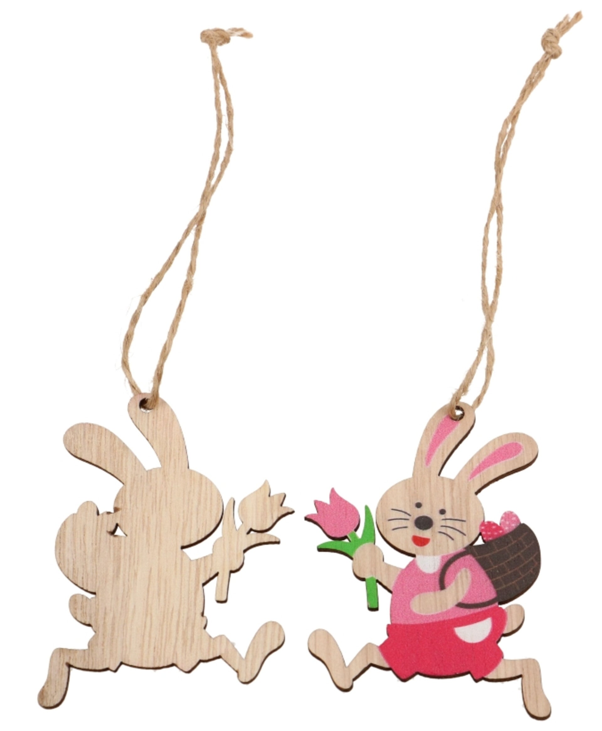 Houten paashanger/gelukspoppetjes Paashaas met bloem