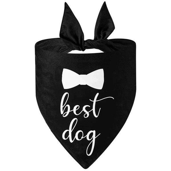 Honden bandana zwart met in zwart de tekst Best Dog en de afbeelding van een wit strikje