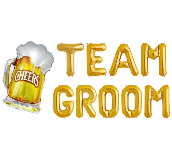 Cheers Team Groom vrijgezellenfeest folie ballonnen set goud