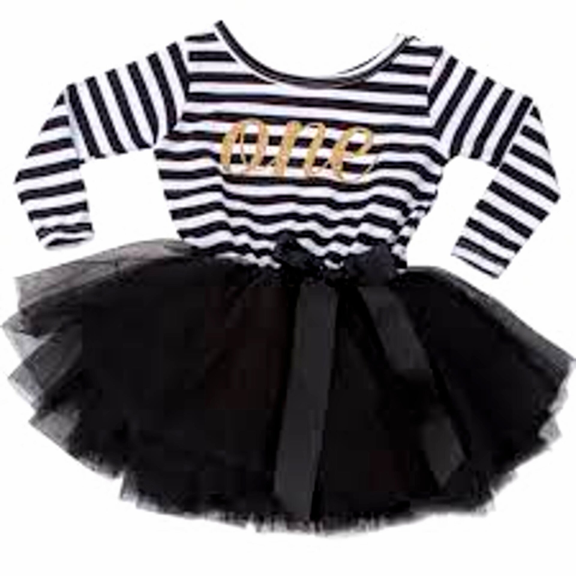 Eerste verjaardag setje One zwart en wit gestreept met gouden opdruk