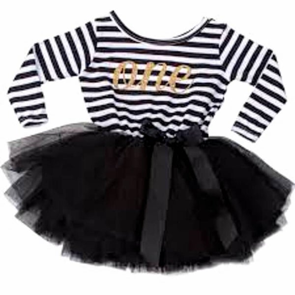 Eerste verjaardag setje One zwart en wit gestreept met gouden opdruk