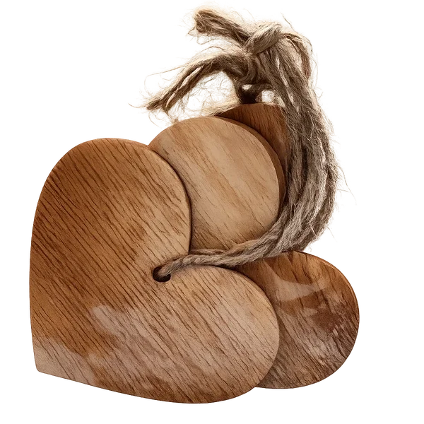 4 houten hartjes aan jute touw