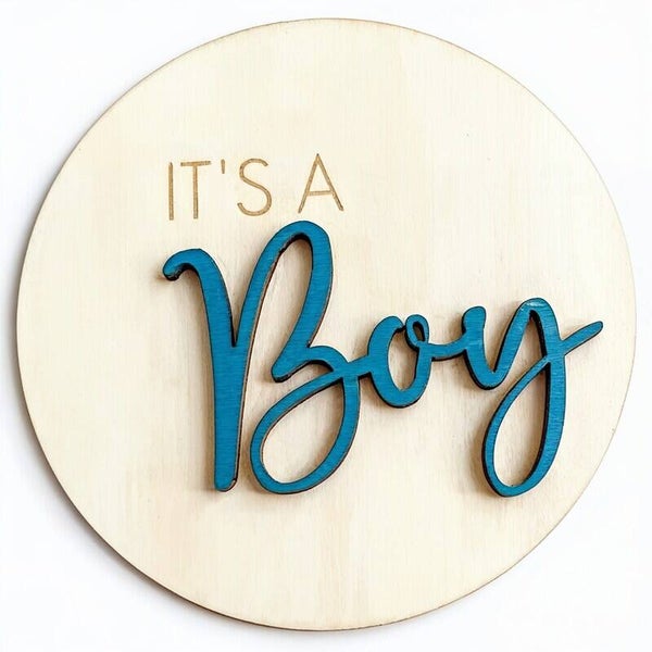 Houten cirkel It's a Boy blauw