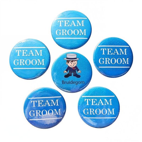 6-delige button set Bruidegom en Team Groom blauw
