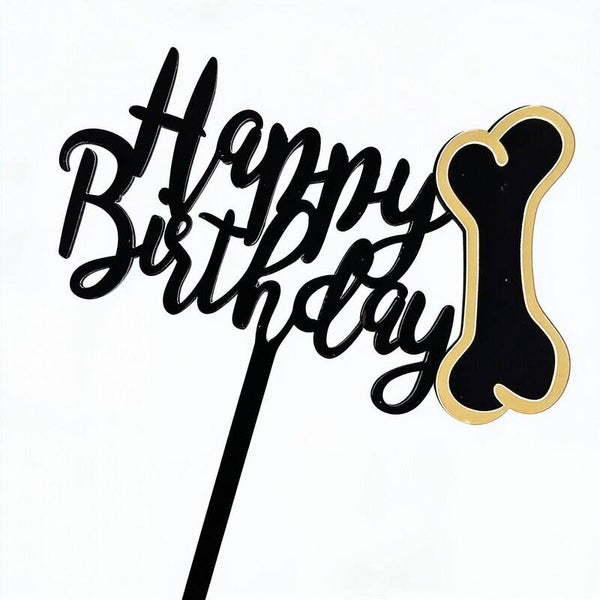 Acryl taart topper Happy Birthday Dog Bone