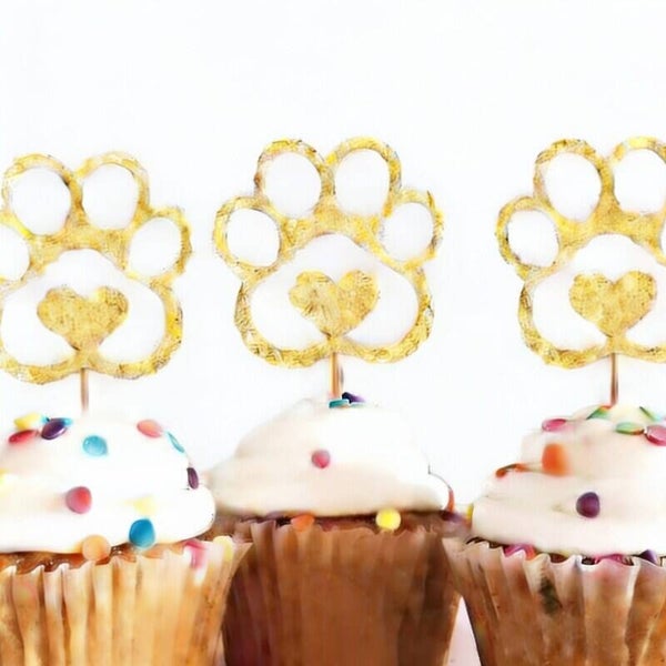 12 Honden cupcake prikkers Pootje goud