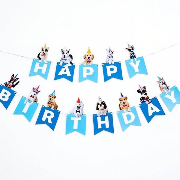 Honden verjaardag slinger Happy Birthday blauw