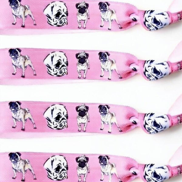 4 Elastische armbanden/haarelastieken roze met bulldogjes