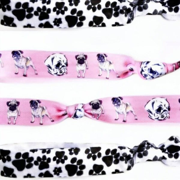 4 elastische honden armbanden/haarelastieken roze wit zwart