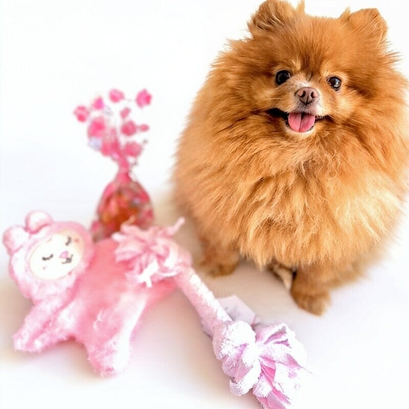 Honden knuffel en traktatie pakket roze