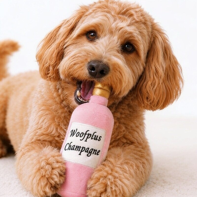 Honden knuffel roze Champagne fles Woofplus