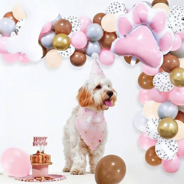 90-delige honden ballonnen slinger set deLuxe roze wit bruin zalm en goud