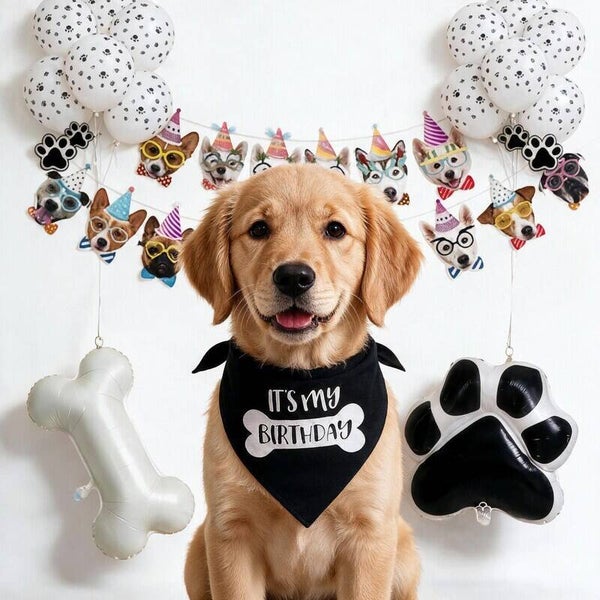 16-delige honden verjaardag set met diverse ballonnen, slinger en bandana
