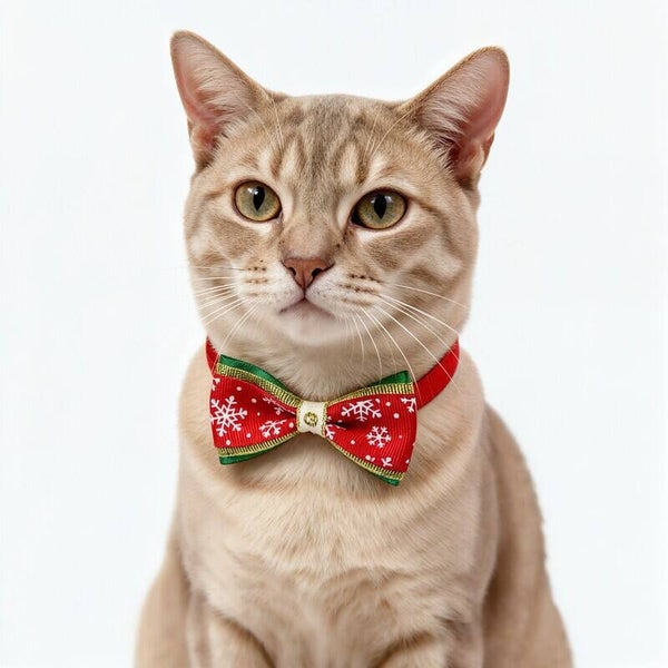 Katten kerst strik Sneeuwvlok in 3 traditionele kerst kleuren