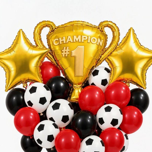 Kampioens ballonnen set zwart, rood, wit en goud 33-delig