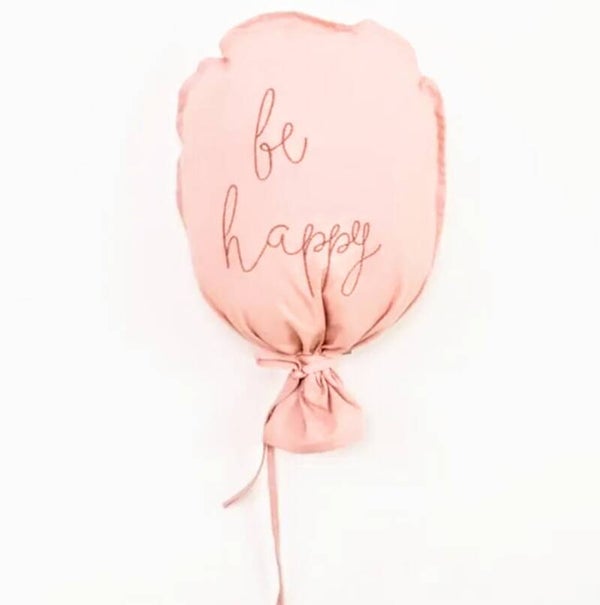 Wanddecoratie katoenen ballon Be Happy roze