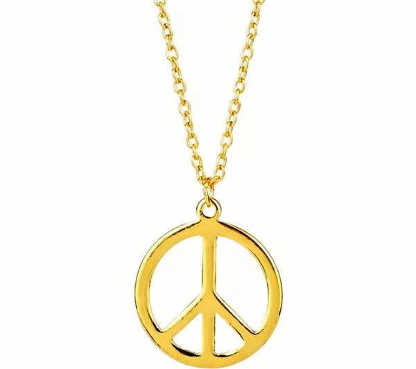 Lange heren ketting Peace rond goudkleurig