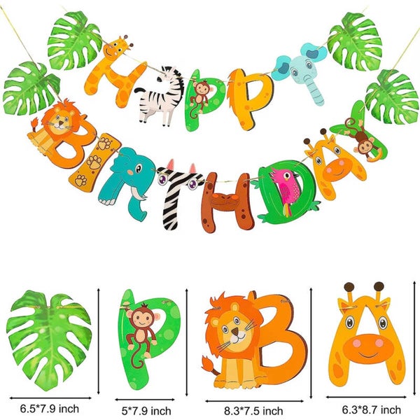 Banner Happy Birthday Jungle Animals