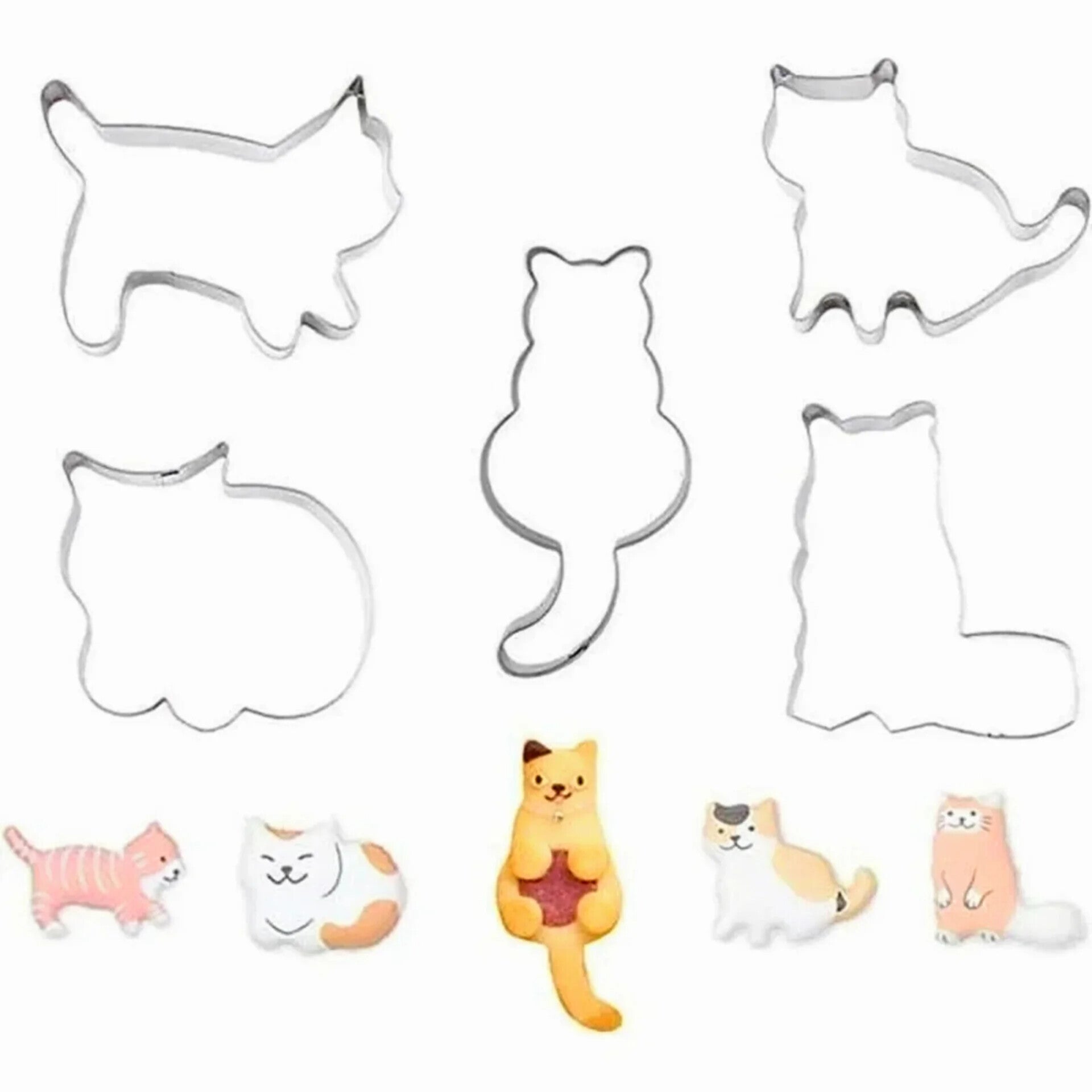 Set met 5 verschillende poezen koekjes uitsteekvormen