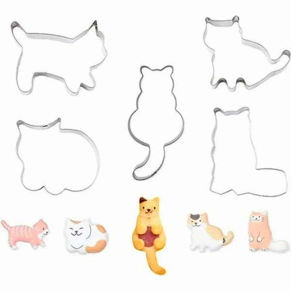Set met 5 verschillende poezen koekjes uitsteekvormen