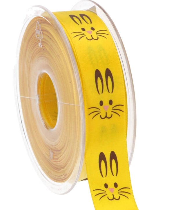 Rol luxe satijn lint Happy Easter Bunny geel