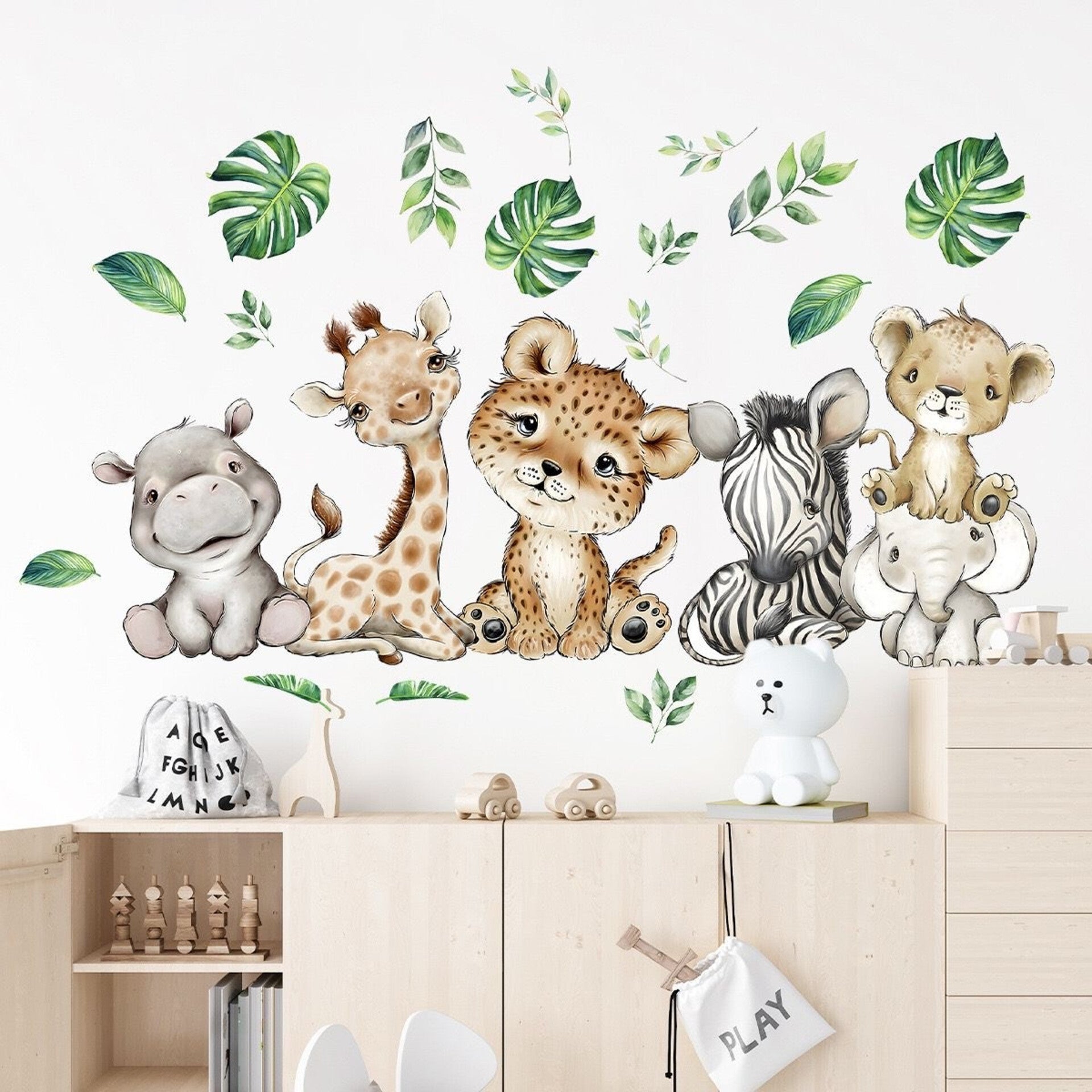 Grote muur- of deur stickerset Baby Jungle Animals