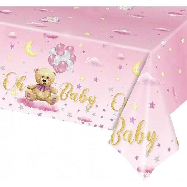 Oh Baby roze plastic tafelkleed met beertjes