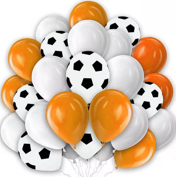 Voetbal ballonnen set oranje zwart wit 30-delig