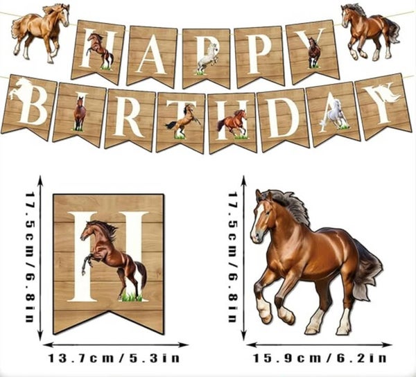 Happy Birthday kartonnen vlaggenlijn met paarden en tekst