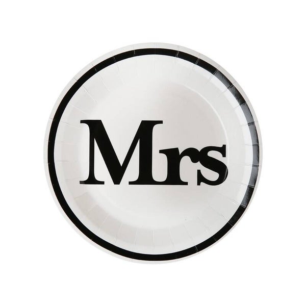 10 witte kartonnen bordjes met de tekst Mrs