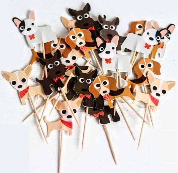 24 cupcake prikkers I Love Dogs
