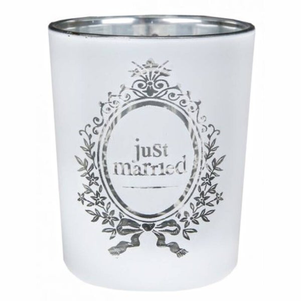Witte waxinelicht houder Just Married