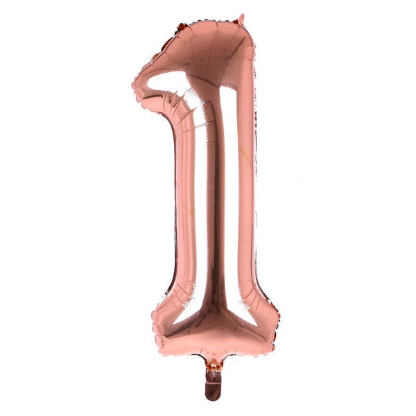 Grote cijfer folie ballon 1 rosé goud